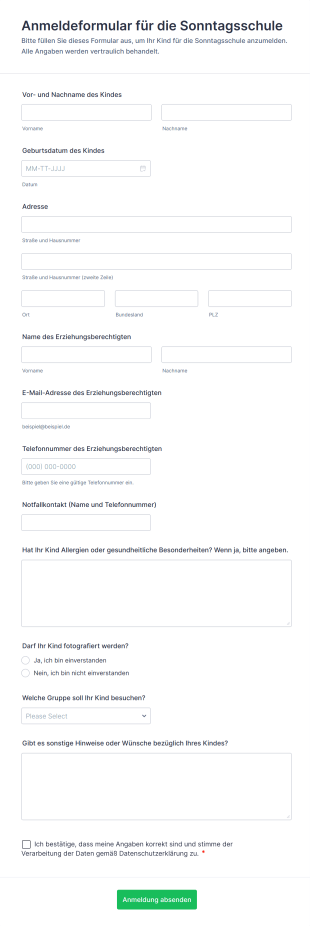 Anmeldeformular Für Die Sonntagsschule