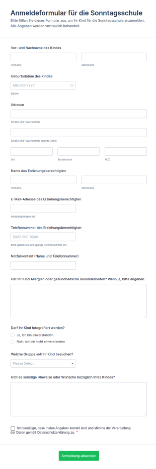 Anmeldeformular Für Die Sonntagsschule