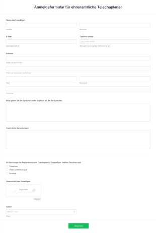 Anmeldeformular Für Ehrenamtliche Telechaplaner Form Template