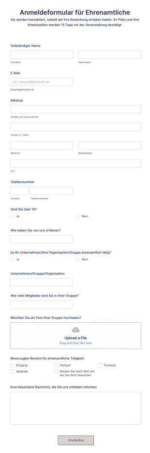 Anmeldeformular Für Ehrenamtliche