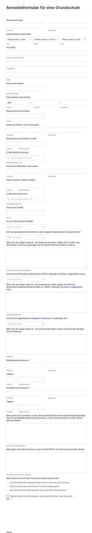 Anmeldeformular Für Eine Grundschule