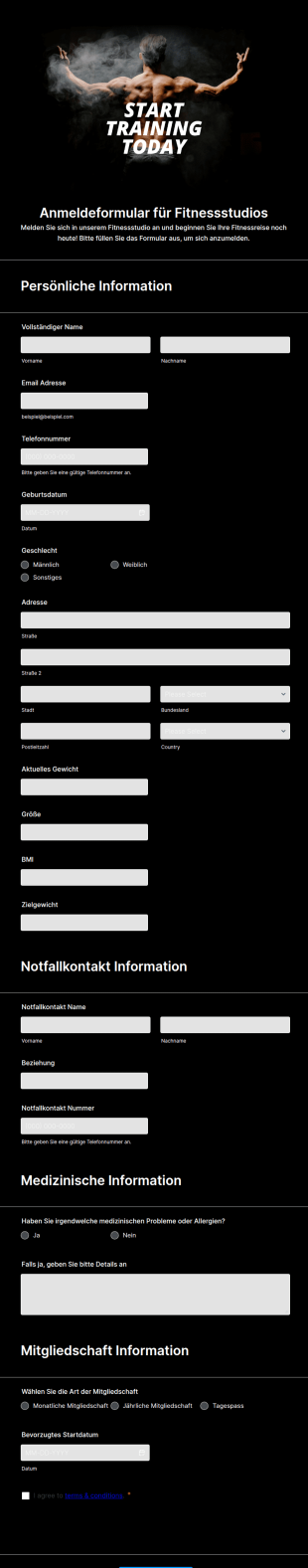 Anmeldeformular Für Fitnessstudios