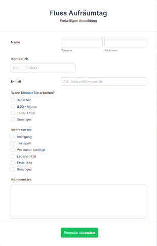 Anmeldeformular Für Freiwillige Helfer Bei Aufräumarbeiten Form Template