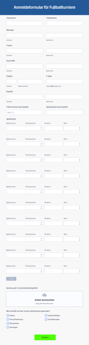 Anmeldeformular Für Fußballturniere Form Template