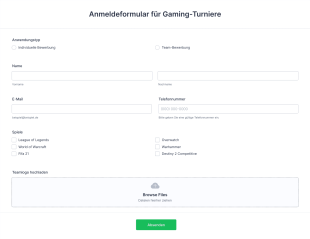 Anmeldeformular Für Gaming Turniere Form Template