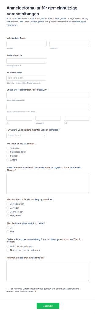 Anmeldeformular Für Gemeinnützige Veranstaltungen