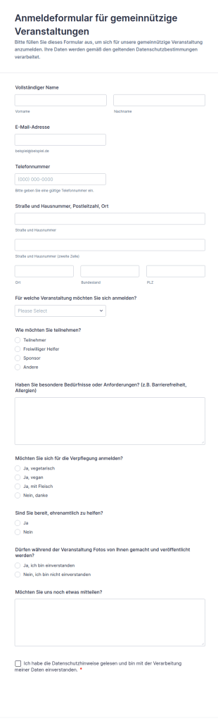 Anmeldeformular Für Gemeinnützige Veranstaltungen