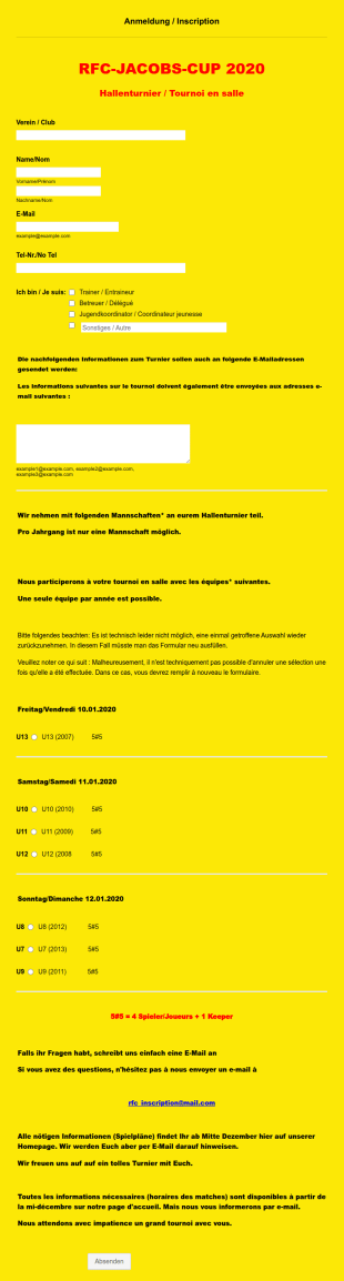 Anmeldeformular Für Hallenturnier