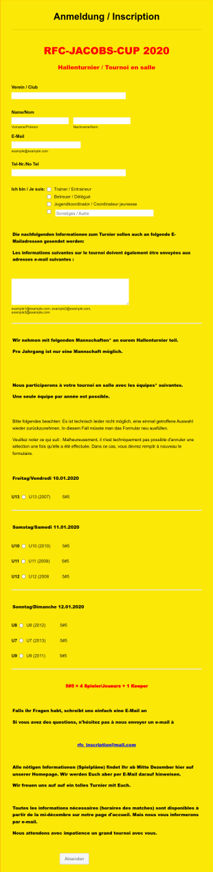 Anmeldeformular Für Hallenturnier