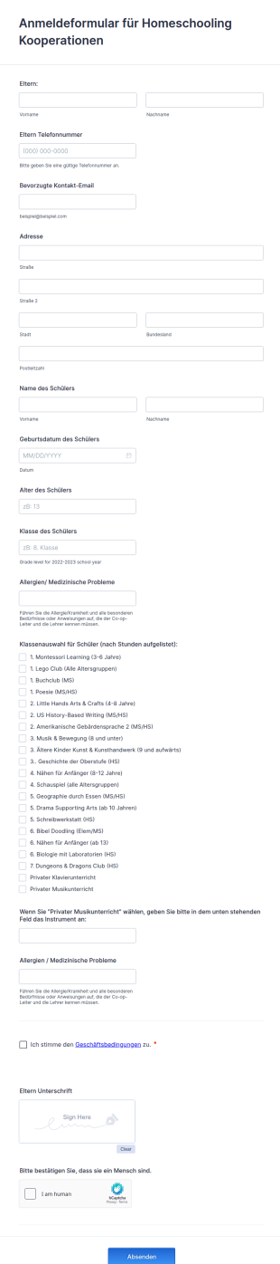 Anmeldeformular Für Homeschooling Kooperationen
