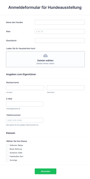 Anmeldeformular Für Hundeausstellung