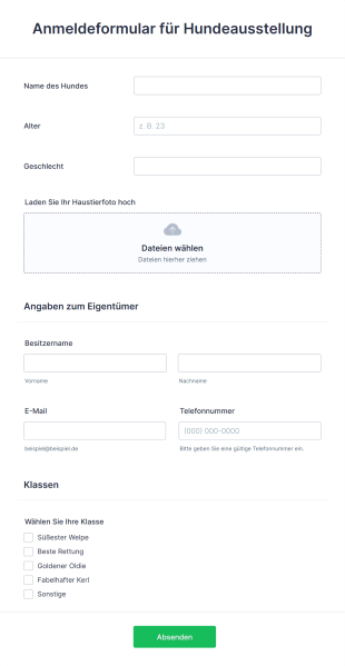 Anmeldeformular Für Hundeausstellung