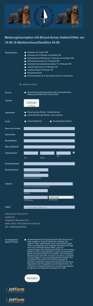 Anmeldeformular Für Hundeschau Form Template