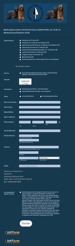 Anmeldeformular Für Hundeschau