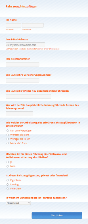 Anmeldeformular Für Kfz Versicherung