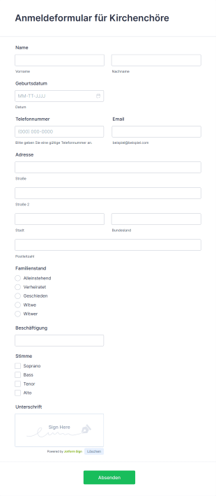 Anmeldeformular Für Kirchenchöre Form Template