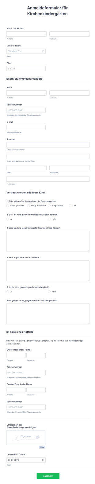 Anmeldeformular Für Kirchenkindergärten
