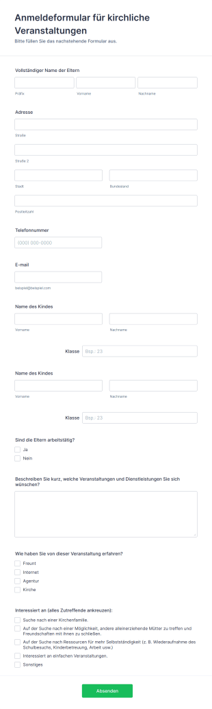 Anmeldeformular Für Kirchliche Veranstaltungen Form Template