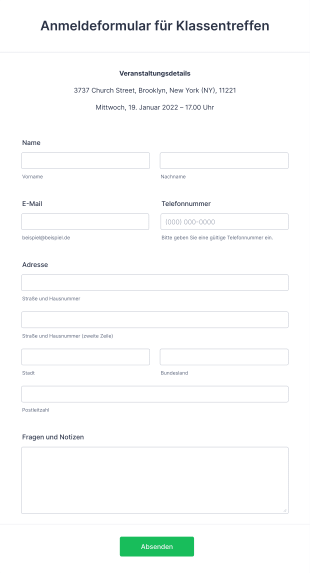 Anmeldeformular Für Klassentreffen Form Template