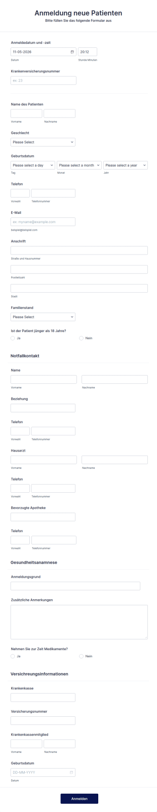 Anmeldeformular Für Krankenhauspatienten