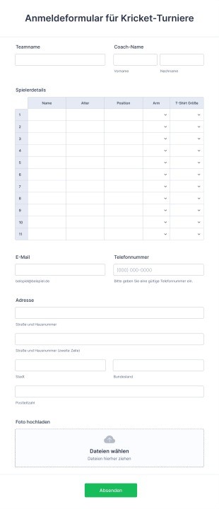 Anmeldeformular Für Kricket Turniere