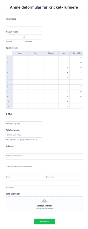 Anmeldeformular Für Kricket Turniere
