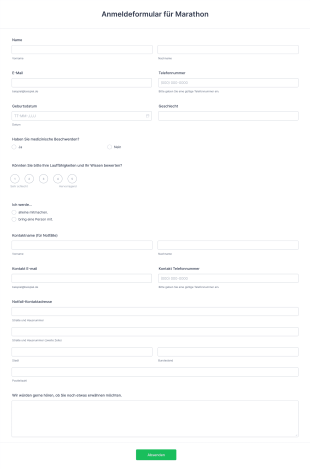 Anmeldeformular Für Marathon Form Template