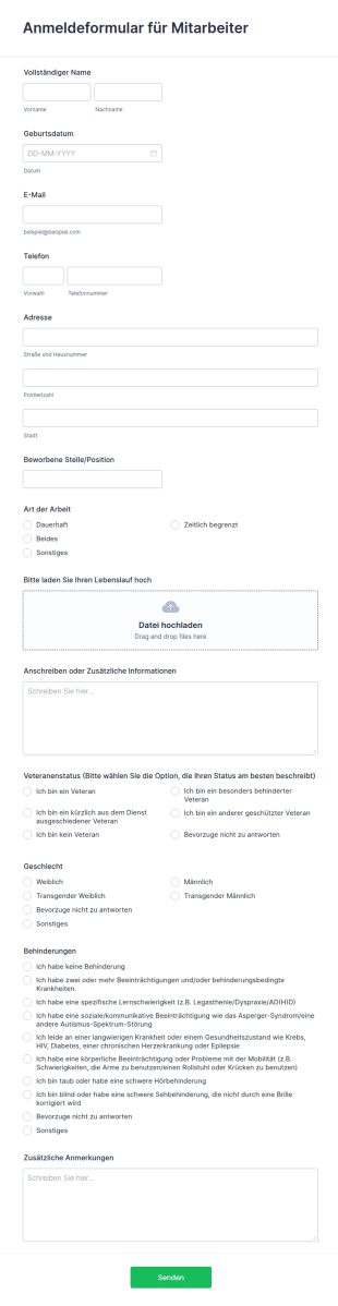 Anmeldeformular Für Mitarbeiter