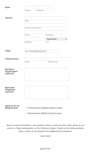 Anmeldeformular Für Mitgliedschaft – PayPal