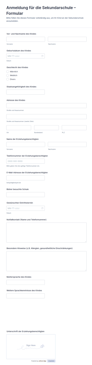 Anmeldeformular Für Mittelschule