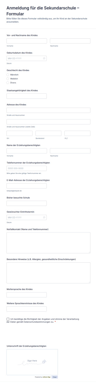 Anmeldeformular Für Mittelschule