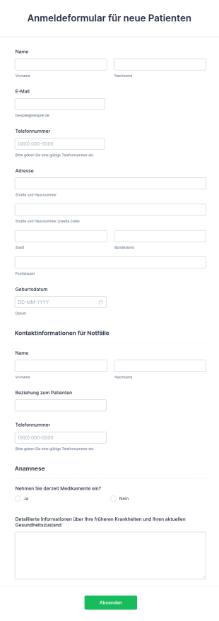 Anmeldeformular Für Neue Patienten