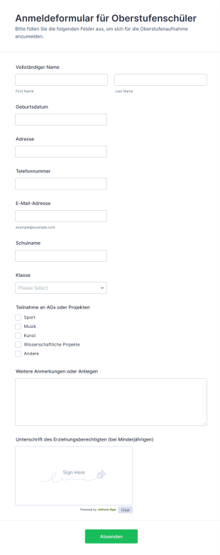 Anmeldeformular Für Oberstufenschüler