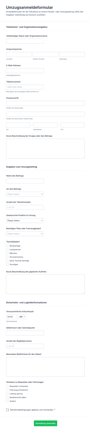 Anmeldeformular Für Paradeveranstaltungen 🎉🎈