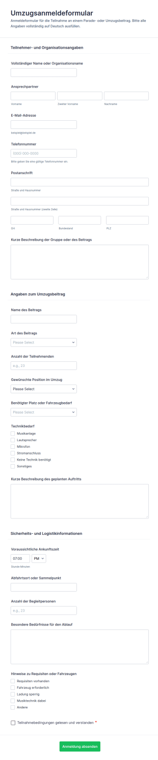 Anmeldeformular Für Paradeveranstaltungen 🎉🎈
