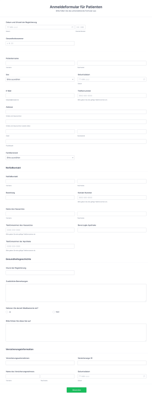 Anmeldeformular Für Patienten Form Template