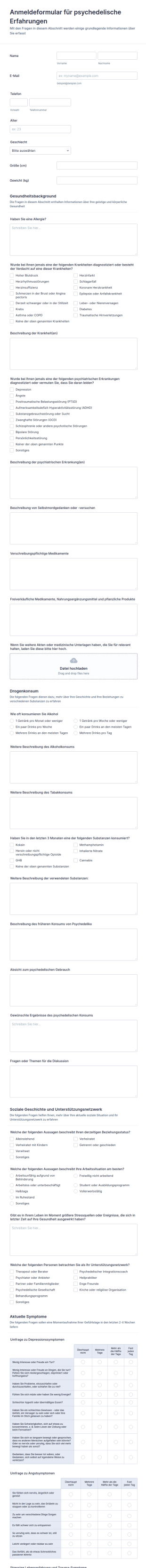 Anmeldeformular Für Psychedelische Erfahrungen