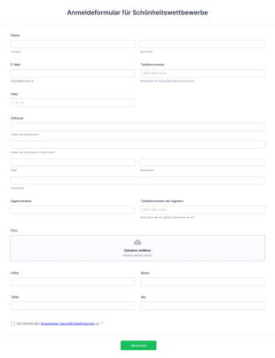 Anmeldeformular Für Schönheitswettbewerbe Form Template