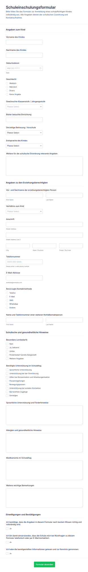 Anmeldeformular Für Schulanmeldung