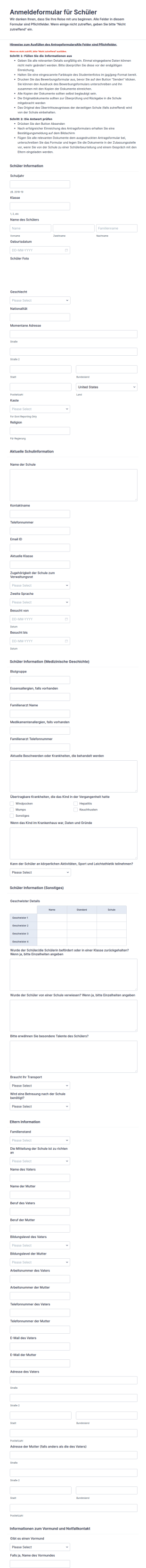 Anmeldeformular Für Schüler