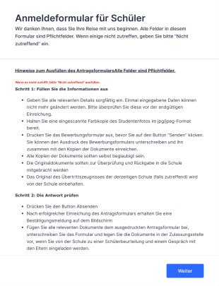 Anmeldeformular Für Schüler