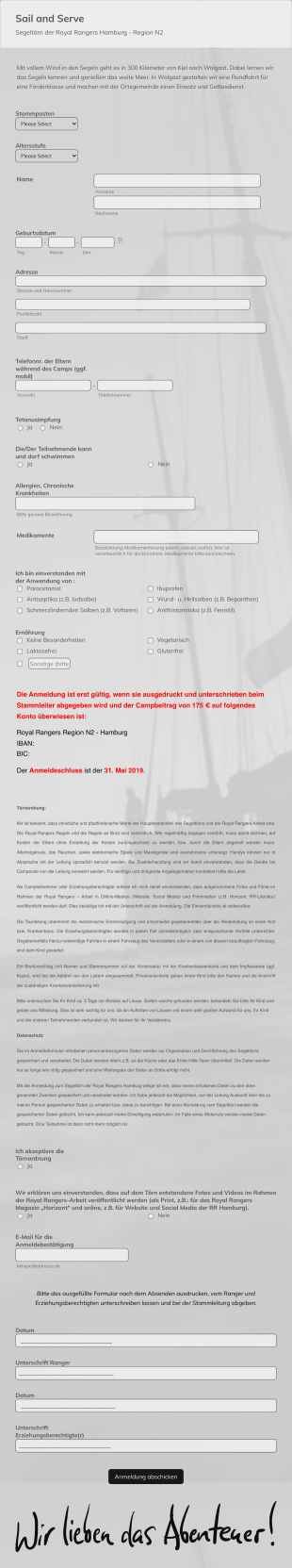 Anmeldeformular Für Segeltörn Form Template