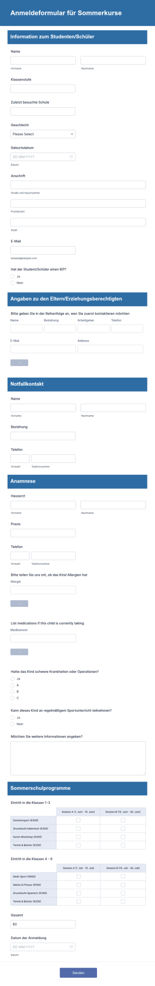 Anmeldeformular Für Sommerkurse