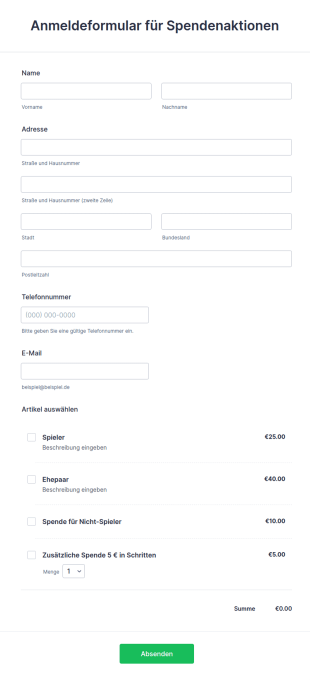 Anmeldeformular Für Spendenaktionen