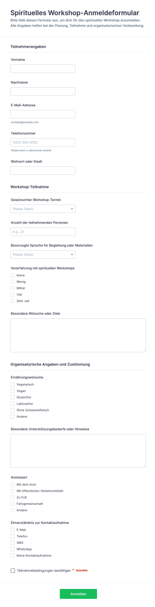 Anmeldeformular Für Spirituelle Workshops