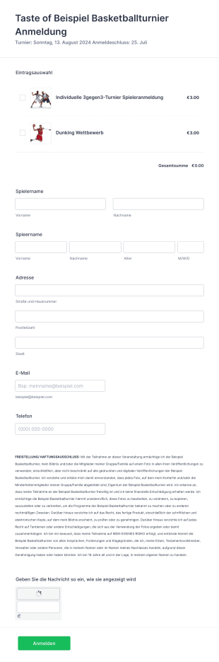 Anmeldeformular Für Sportturniere Form Template