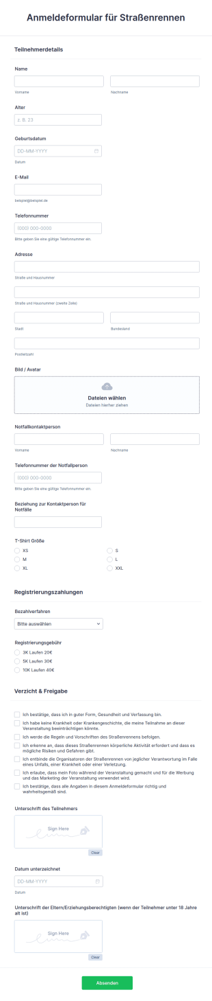 Anmeldeformular Für Straßenrennen