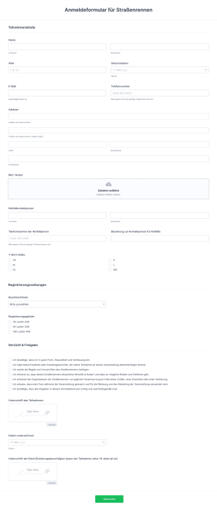 Anmeldeformular Für Straßenrennen