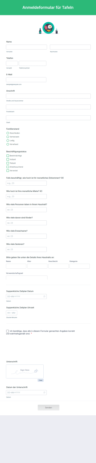 Anmeldeformular Für Tafeln