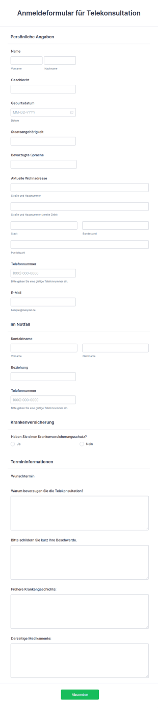 Anmeldeformular Für Telekonsultation